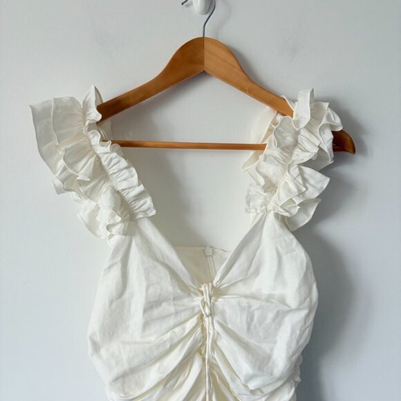 Zara Draped Linen Blend Ruched Mini Dress Ecru White Size Small - Picture 7 of 10